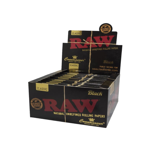 24 Raw Black Classic King Size Slim Connoisseur Rolling Papers + Tips