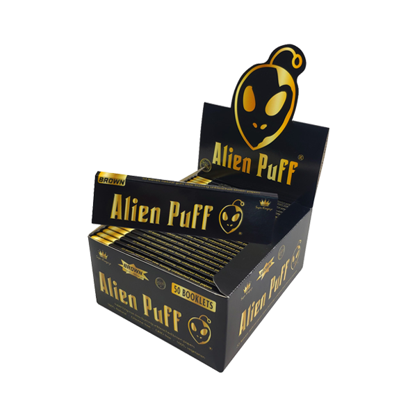 33 Alien Puff Black & Gold Super King Size Unbleached Brown Rolling Papers