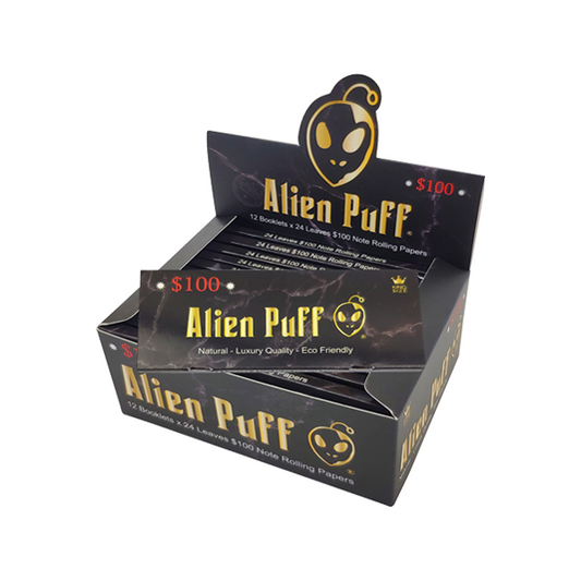 24 Alien Puff Black & Gold King Size $100 Note Rolling Papers